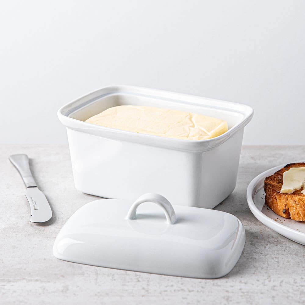Bia Basic White 1lb. Porcelain Butter Dish with Lid