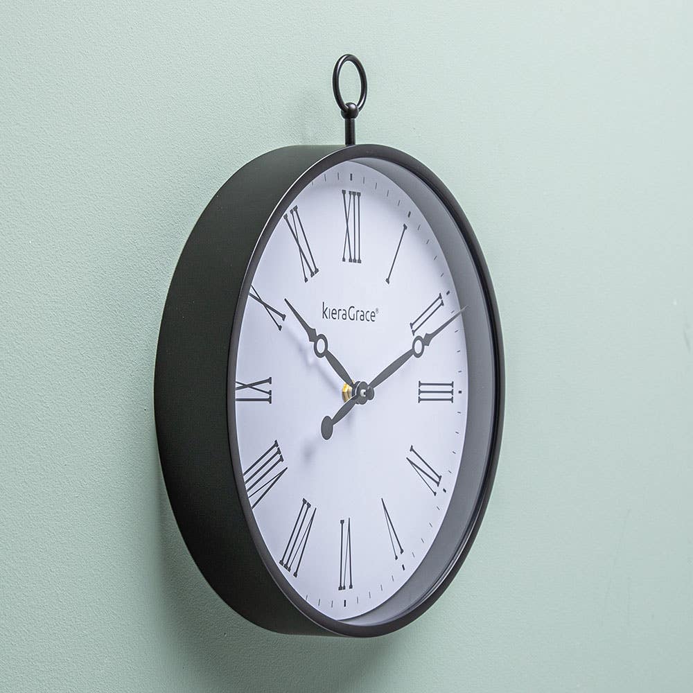 Kiera Grace Decorative 'York' Wall Clock 12" (Black/White)