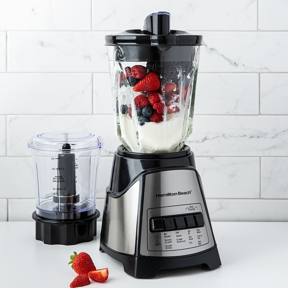 Hamilton Beach 58148A Blender to Puree - Crush Ice - and Make Shakes and Smoothies - 40 Oz Glass Jar - 12 Functions - Black and Stainless