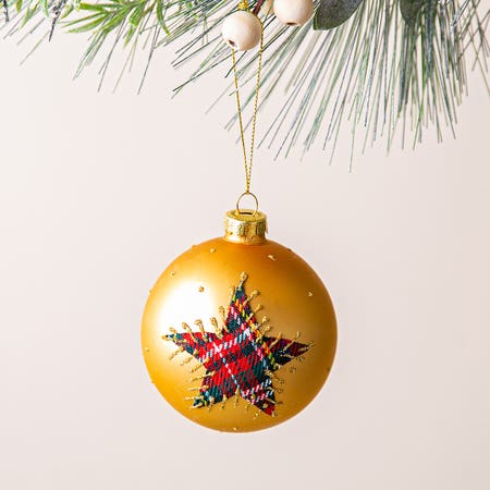 Christmas Tradition Christmas 'Plaid Star' Ornament Ball (Gold)