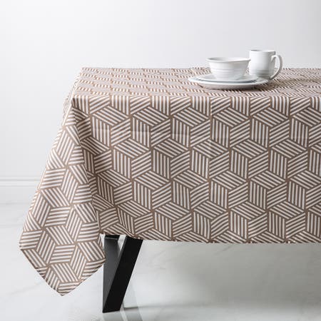 Texstyles Printed 'Canasta' Polyester Tablecloth 58"x94" (Beige)