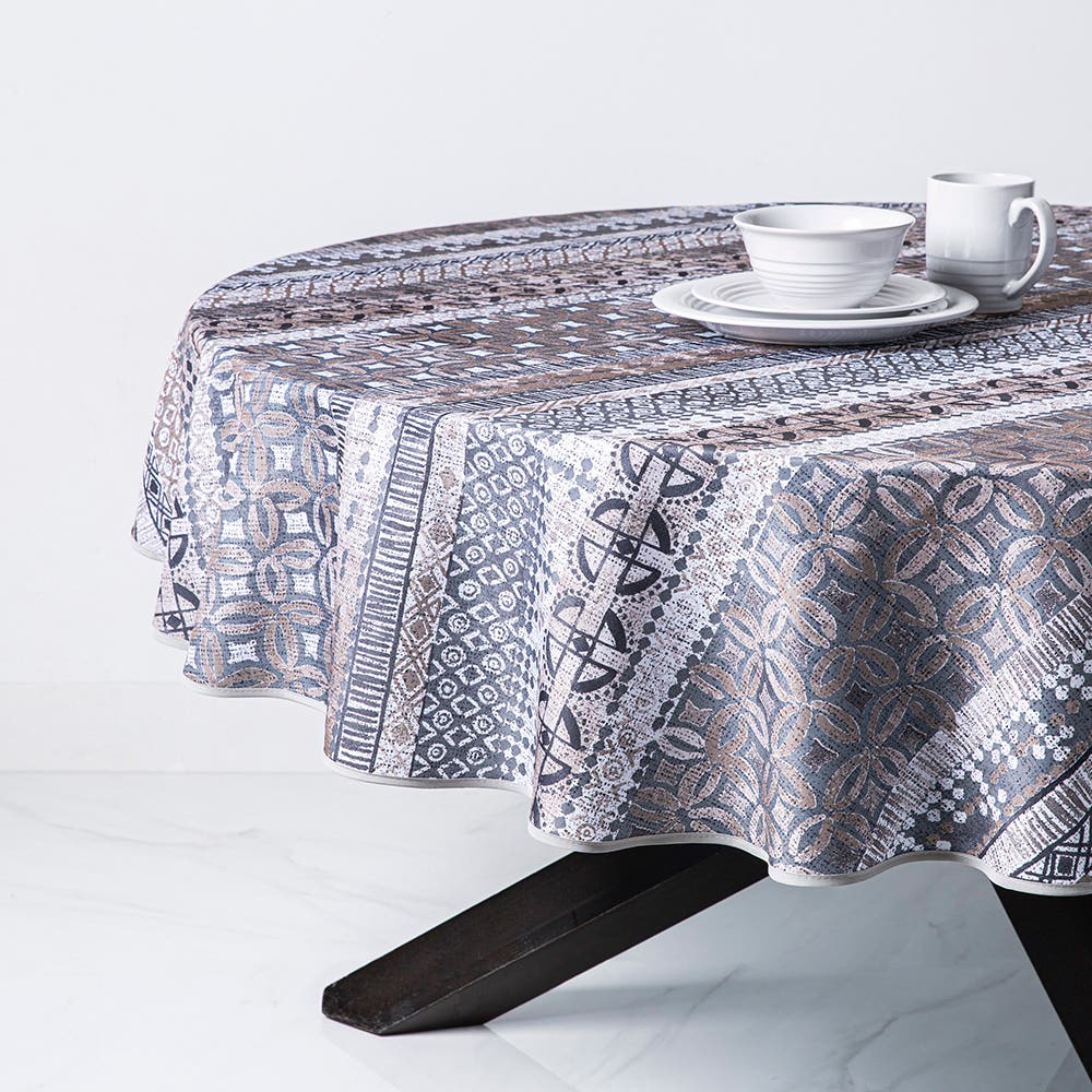 Texstyles Printed Easy-Care 'Terra Cotta' Round Tablecloth 70" (Beige)