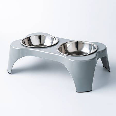Gibson Home Bow Wow Meow 'Bone-Shaped' Elevated Pet Bowl Set (Grey)