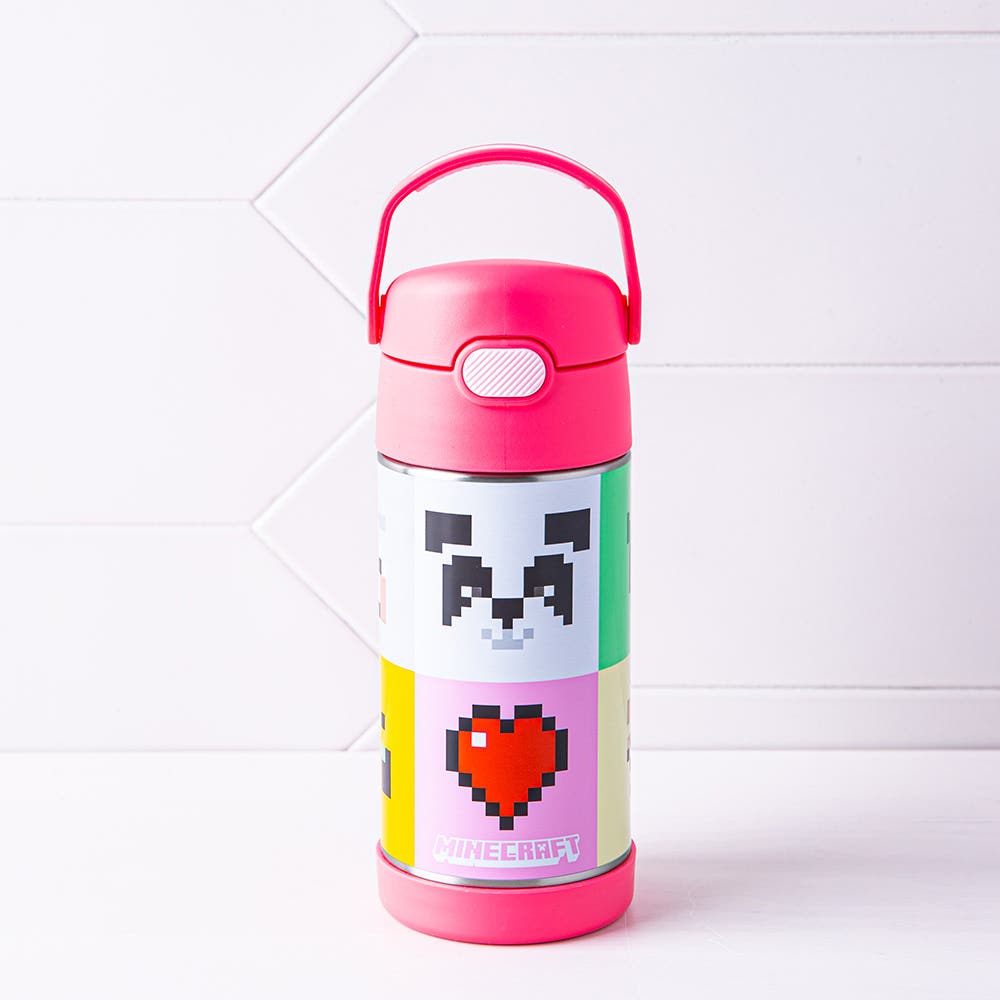 Thermos Funtainer Stainless Steel Vacuum Insulated Kids Straw Bottle, Minecraft Girl, 12oz, Size: 12 Ounce, Purple