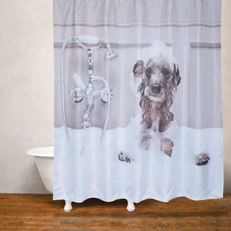 Moda At Home Polyester Fabric 'Dog Bath' Shower Curtain (Multi Colour)