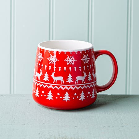 KSP Christmas Snug 'Nordic' Ceramic Hug Mug 400ml/14oz. (White/Red)