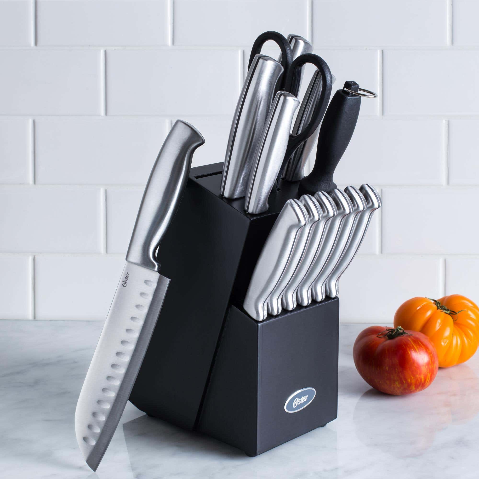 Oster Baldwyn Wood Knife Block Set of 14 - Stainless Steel & Black