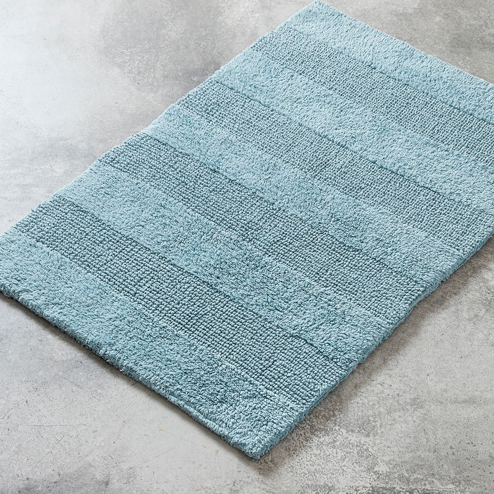 KSP Plush Thick Stripe Cotton Reversible Bathmat 20x32" (Light Blue)