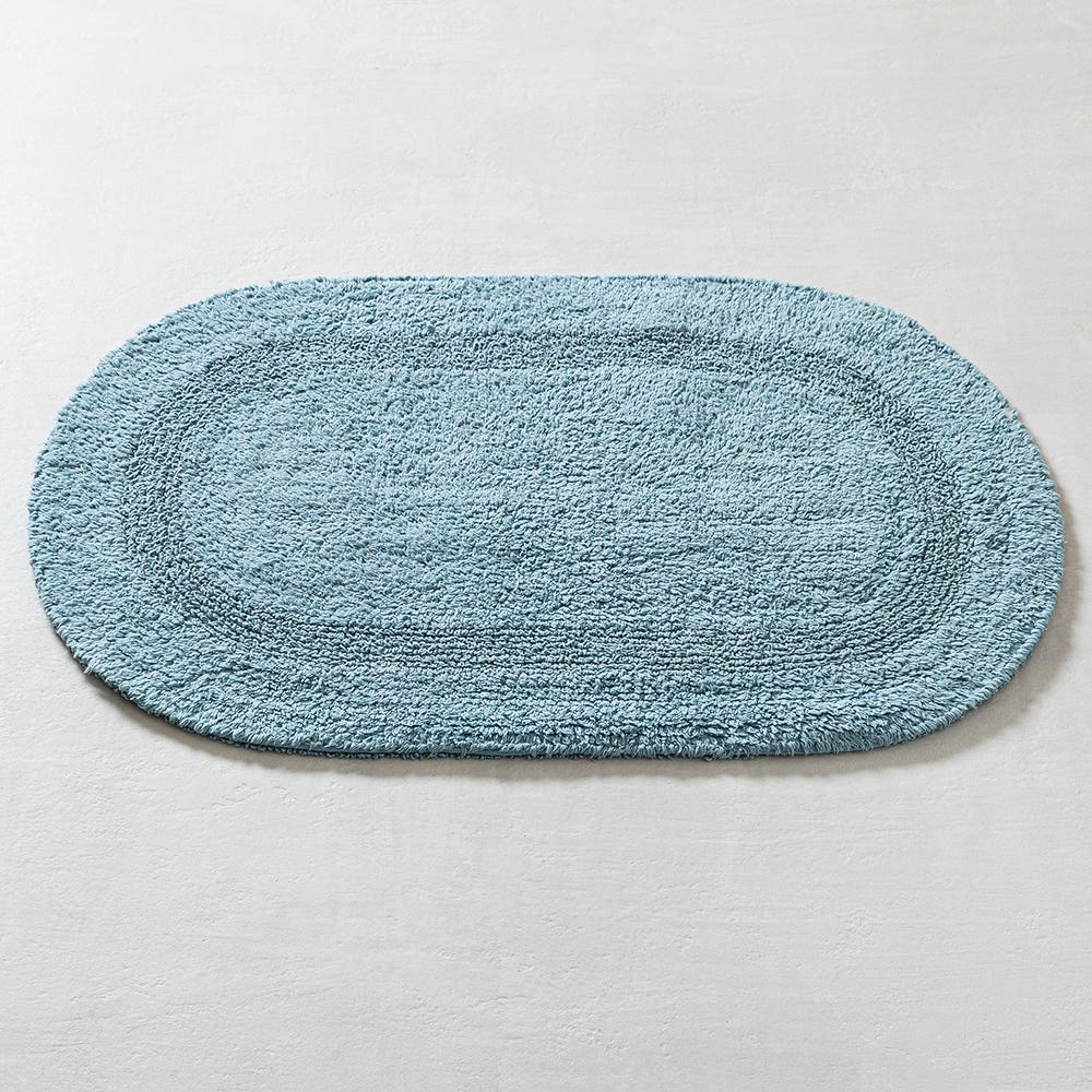 KSP Plush Oval Cotton Reversible Bathmat (Light Blue)