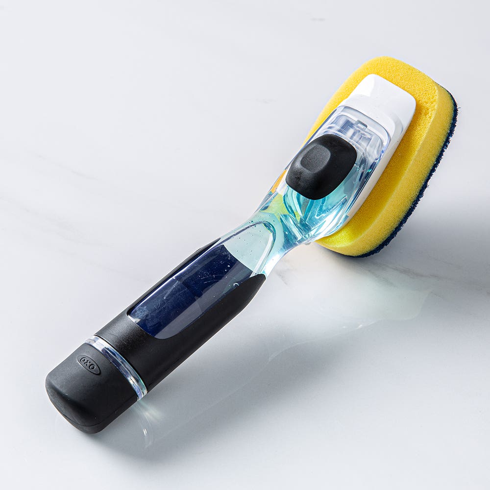 OXO Good Grips Sink Soap Dispensing Dish Scrub (Black/Blue/Yellow)