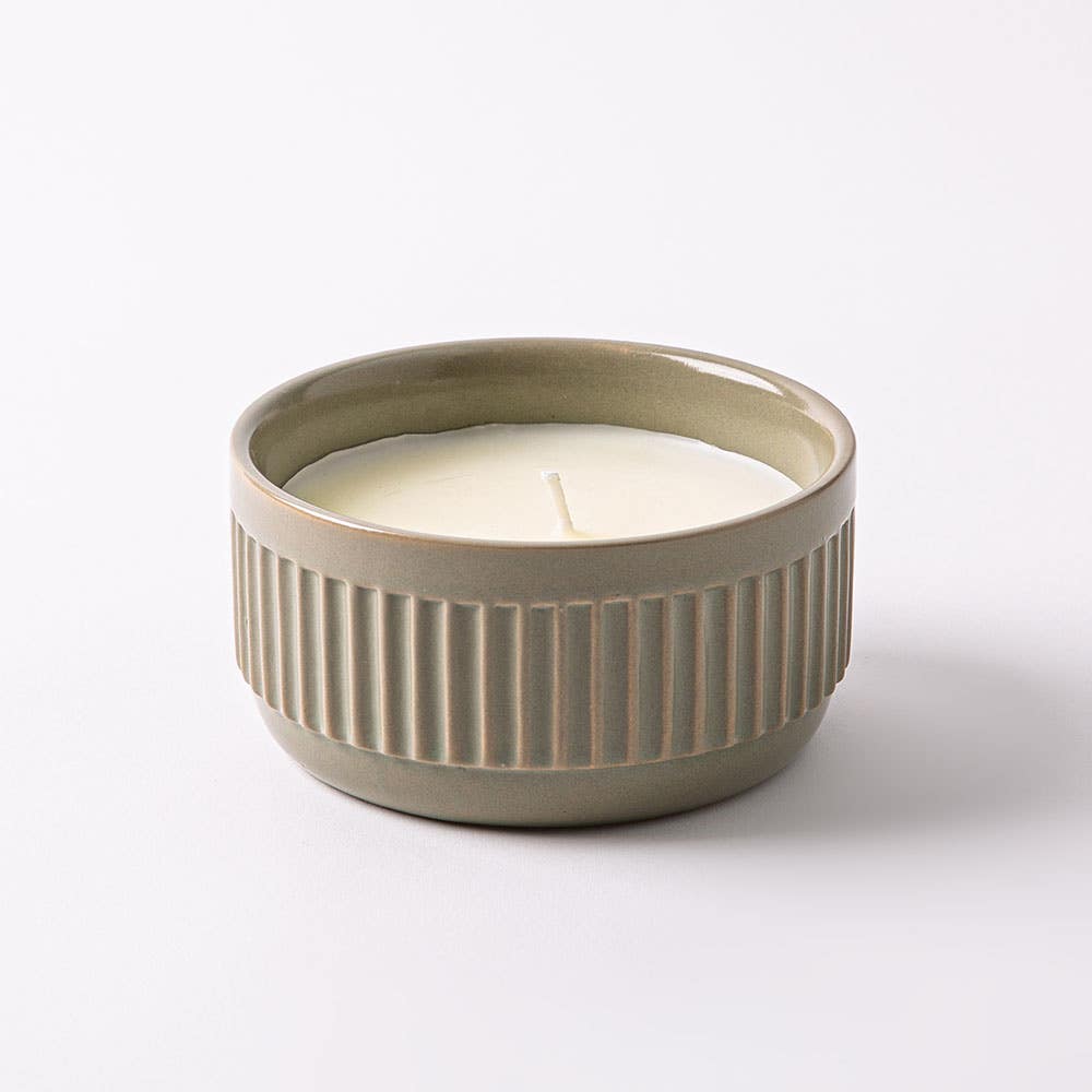 KSP Ribbed Citronella Candle Ceramic Pot 12 Dia. x 6cm H