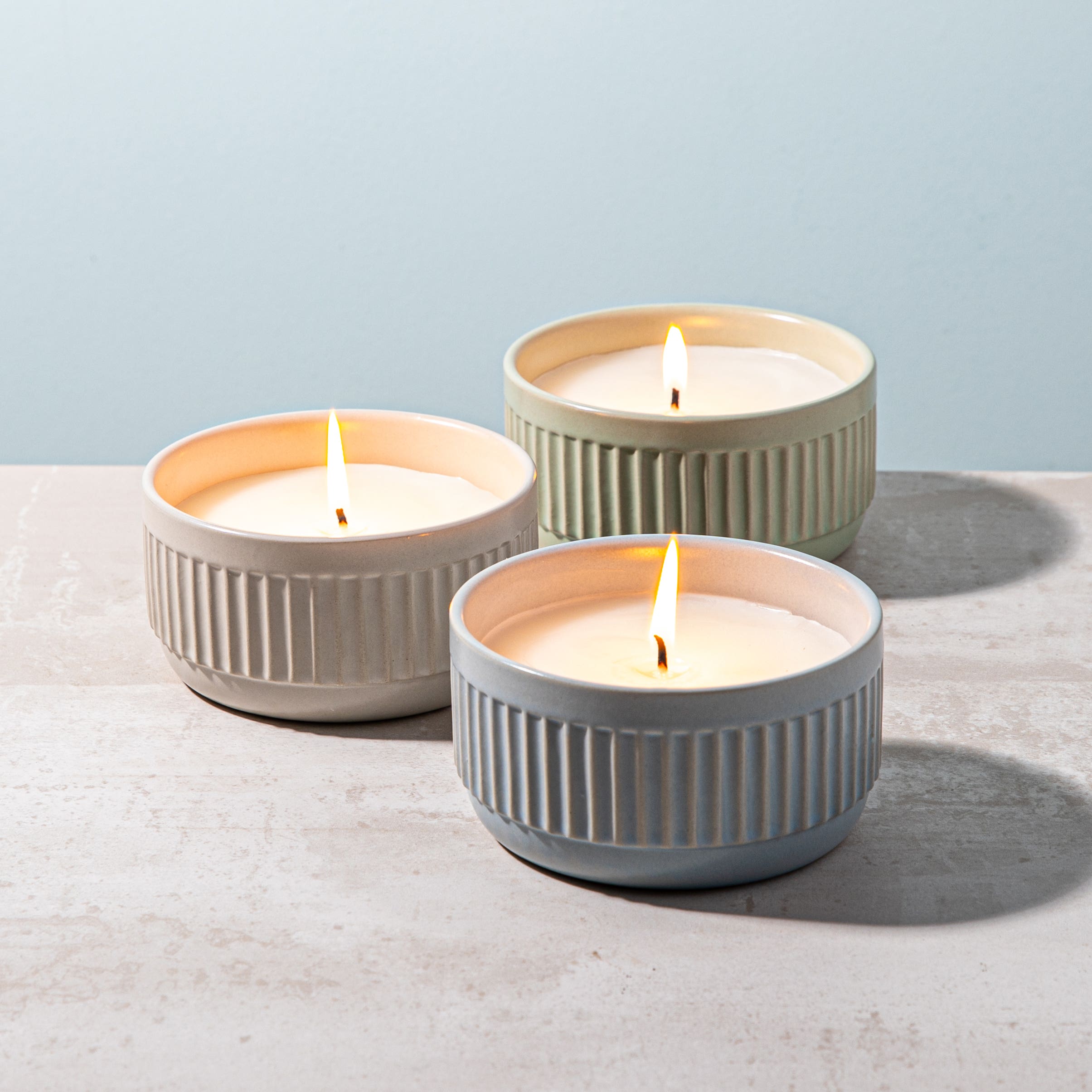 KSP Ribbed Citronella Candle Ceramic Pot 12 Dia. x 6cm H