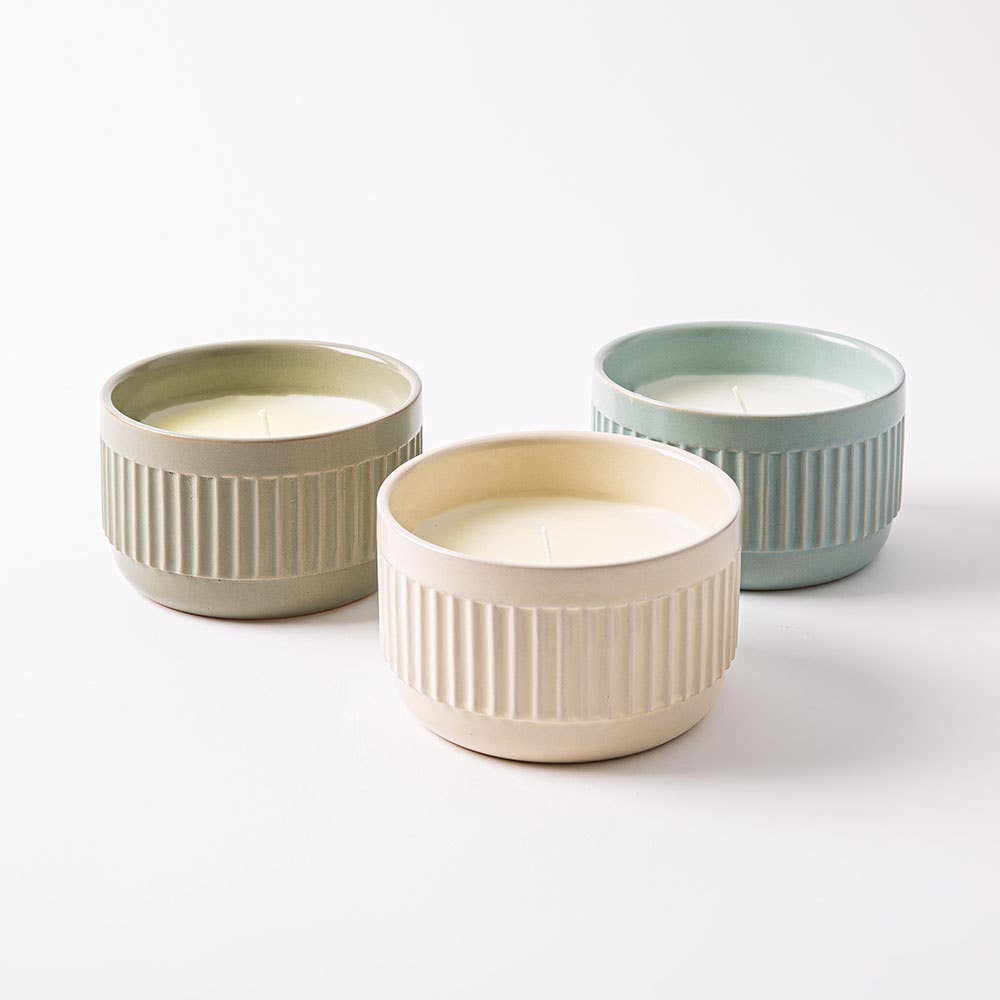 KSP Ribbed Citronella Candle Ceramic Pot 13.5 Dia. x 8cm H