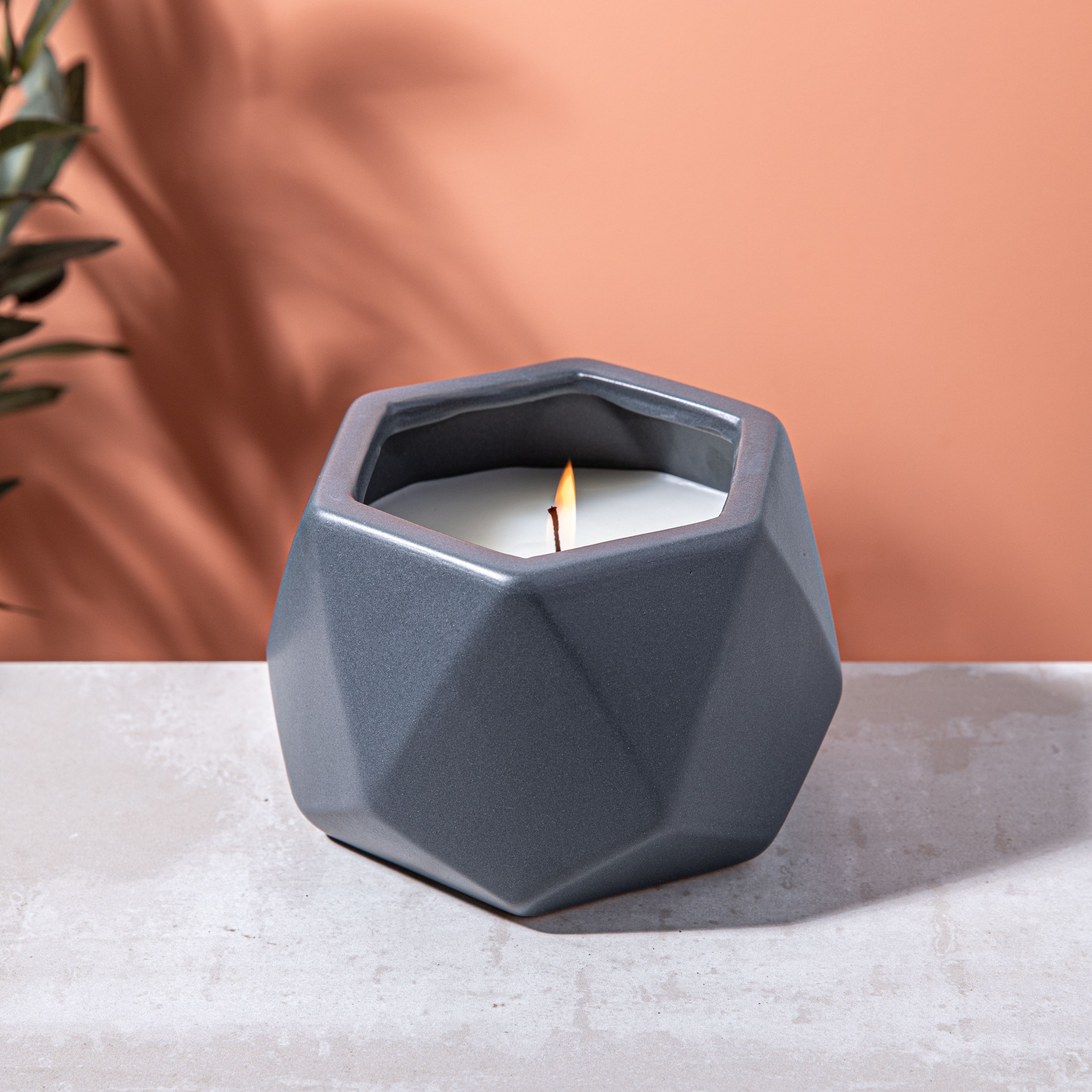 KSP Geode Citronella Candle Ceramic Pot 14 x 12.5 x 9.5 cm (Dark Grey)
