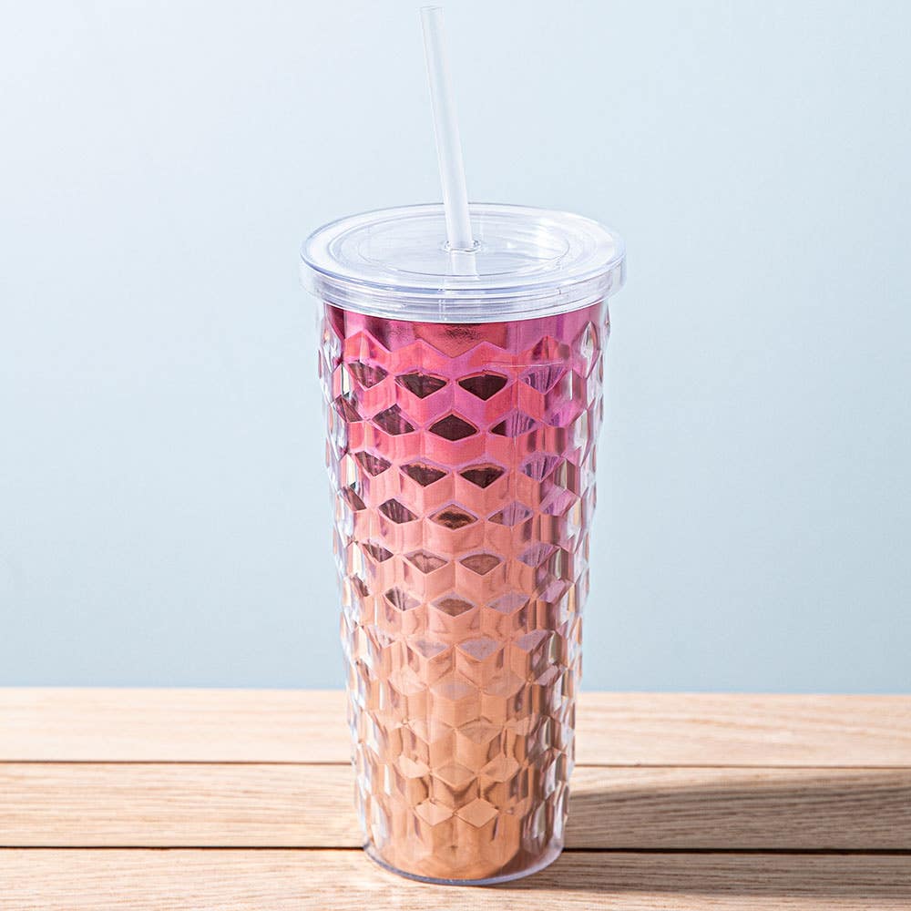 KSP Ombre Double Wall Tumbler with Straw (Pink-Peach)