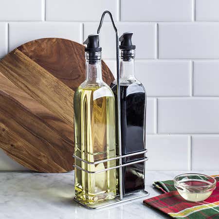 84450 KSP Dripless Glass Oil   Vinegar with Stand   Set of 2
