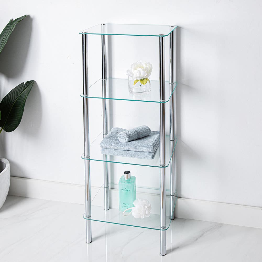 KSP Cascade Tempered '4-Tier' Glass Shelf Unit (Clear/Chrome)