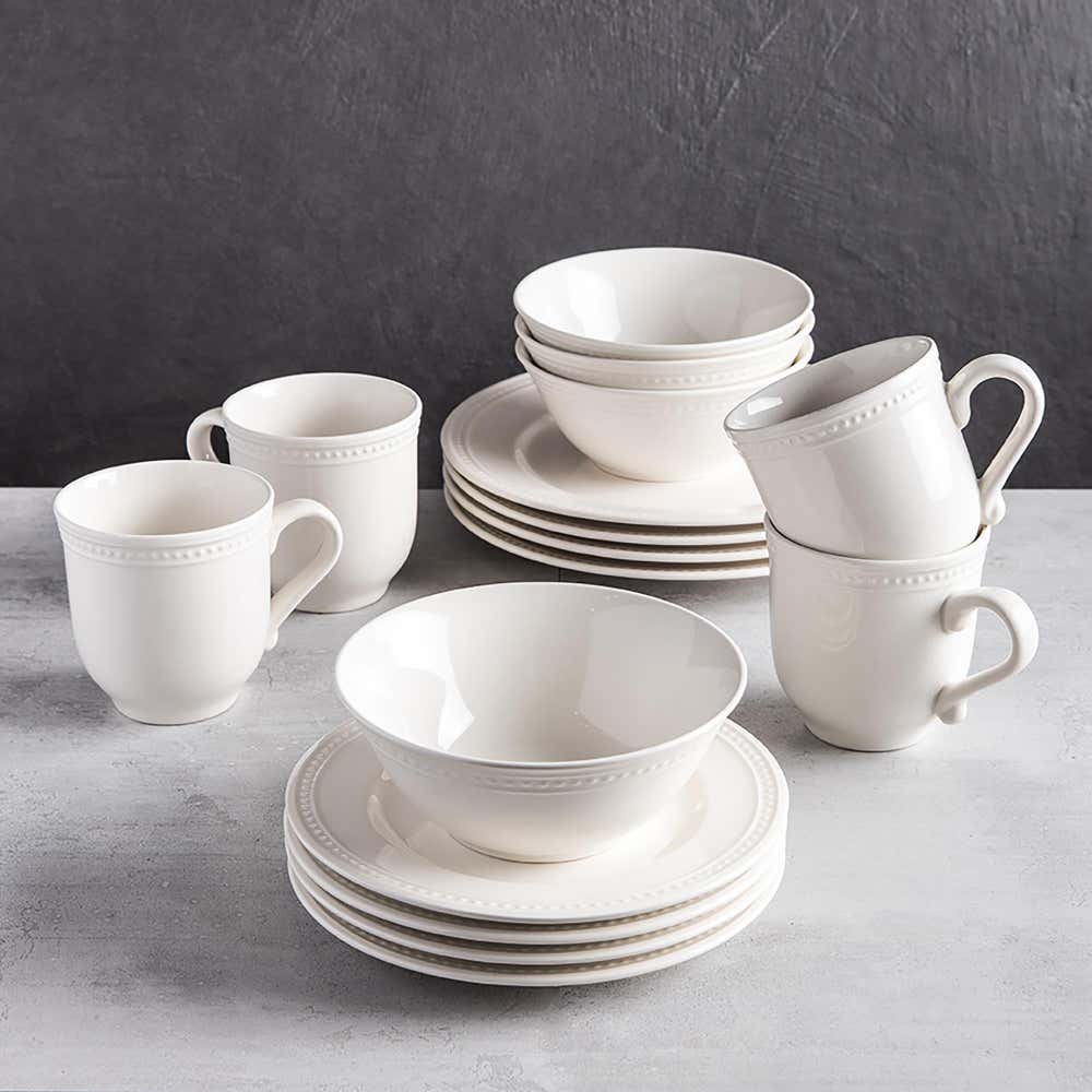 89411 Thomson Pottery Pearlina Stoneware Dinnerware   Set of 16  White