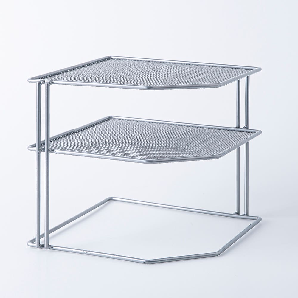 42 inch metal corner shelf with mesh clearance walls