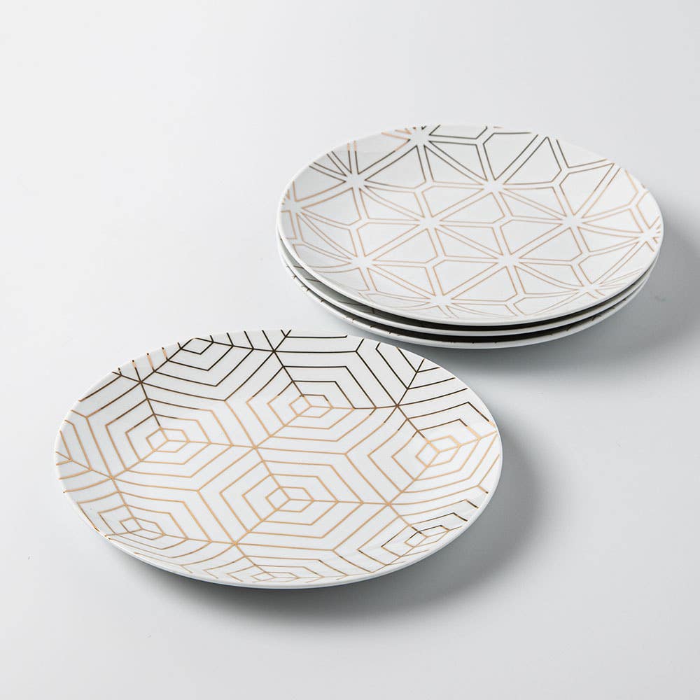 KSP Decal 'Geometric' Porcelain Side Plate - Set of 4