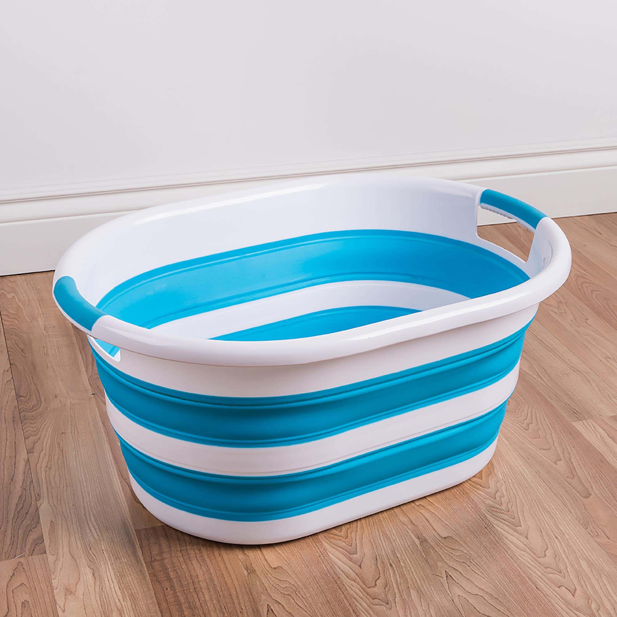 Blue and deals white laundry basket