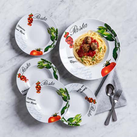 93547 KSP Tavola 'Tomato and Basil' Porcelain Pasta Bowl   Set of 5