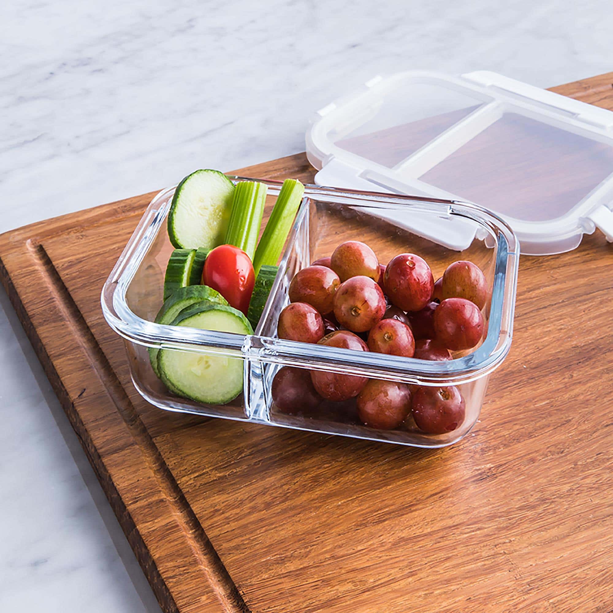 Crystalia Double Compartment Glass Food Container with Glass Lid