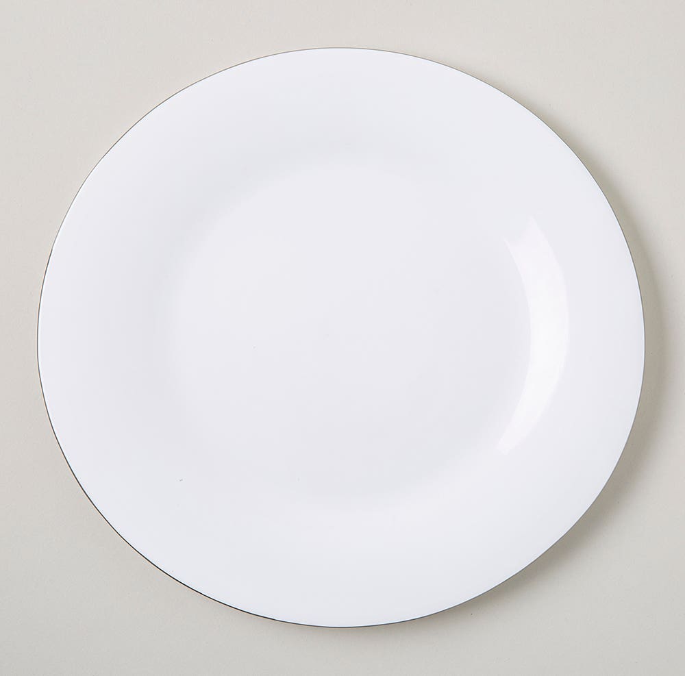 KSP Opal 'Banded' Glass Dinner Plate (White/Silver)