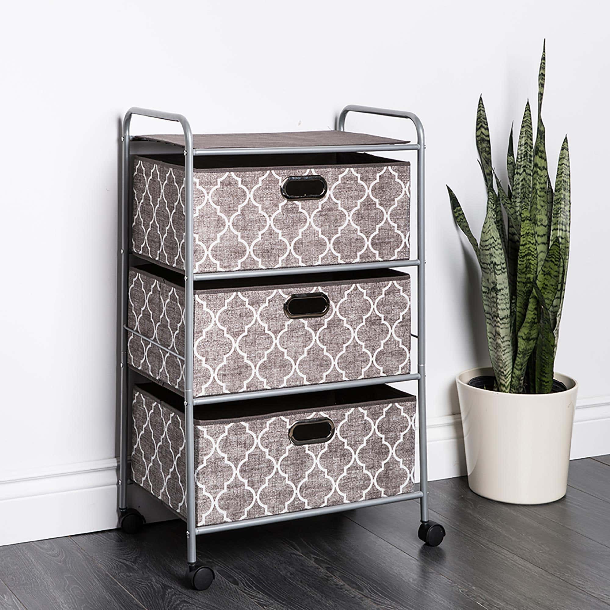KSP Rollstor 3 Drawer Fabric Storage Cart Grey 55 x 35.5 x 89 cm Kitchen Stuff Plus