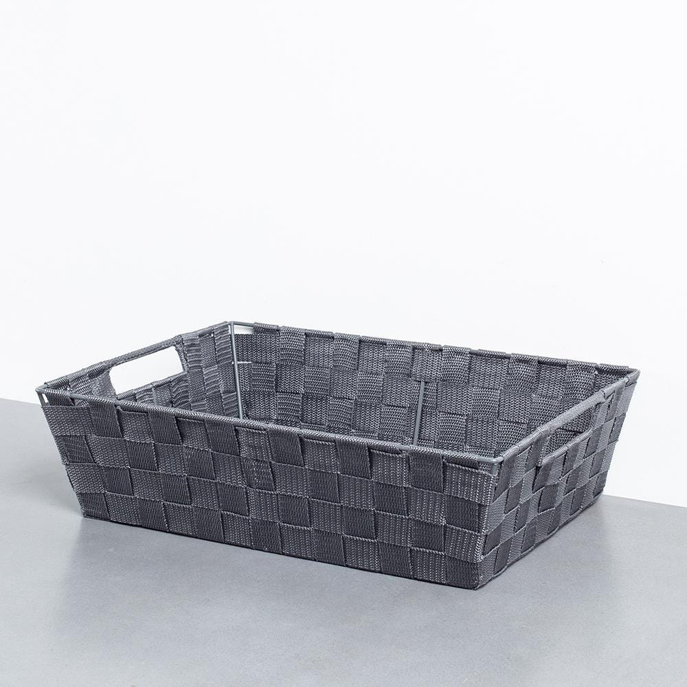 Gray woven storage baskets deals