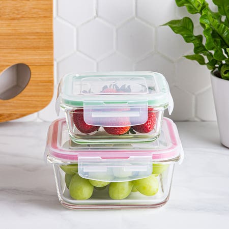 97320 KSP Clip It Glass Storage Container Square   Set of 4