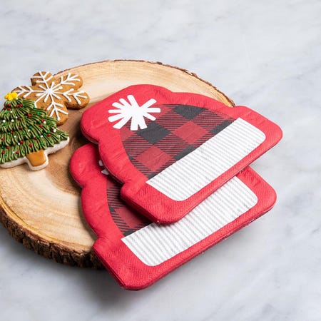97340_Harman_Christmas_3_Ply_'Hat_Shaped'_Paper_Napkin__Red