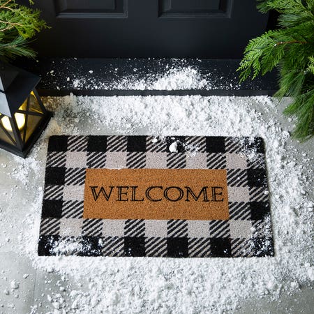 97621 KSP Christmascoir 'Farmhouse Welcome' Coir Doormat  Black White