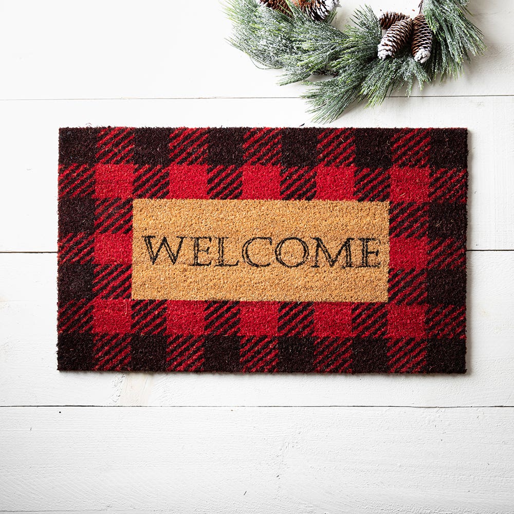 KSP Christmas 'Farmhouse Welcome' Coir Doormat (Red/Black)