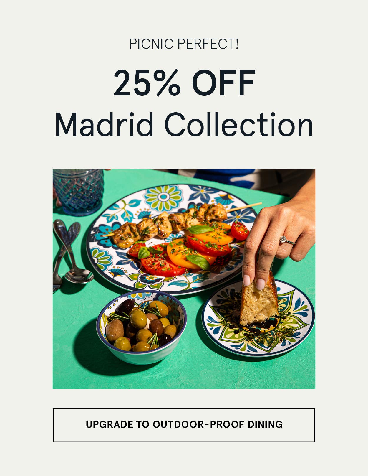 Colourful melamine outdoor dinnerware with delicious Mediterranean food for mobile