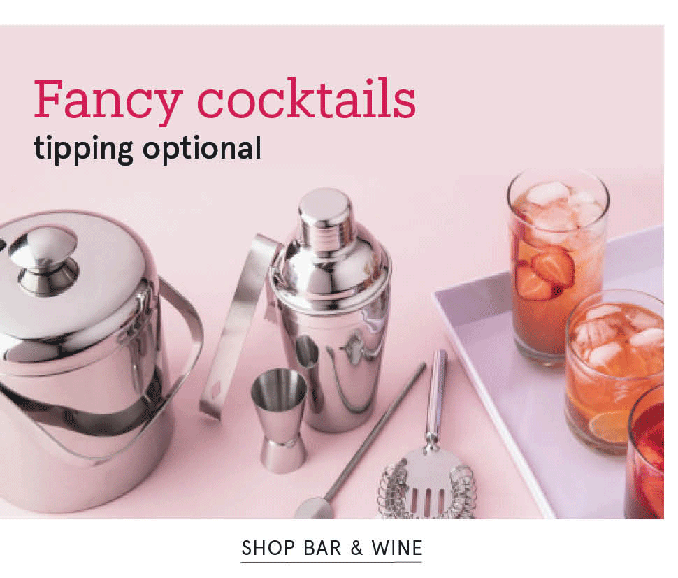 Metallic barware tools on a soft pink background for mobile