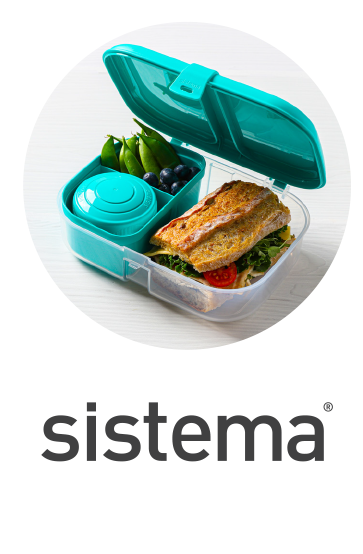 sistema - open plastic bento box style lunch box with sandwich and salad