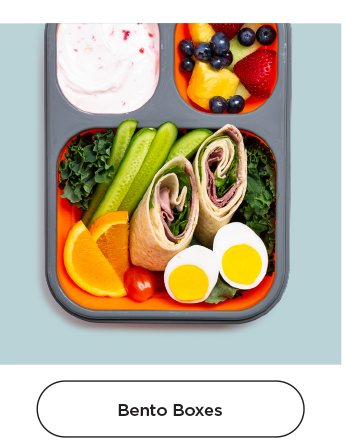 Bento Boxes - bento lunch box with wraps, cut boiled eggs, fruit, and yogurt