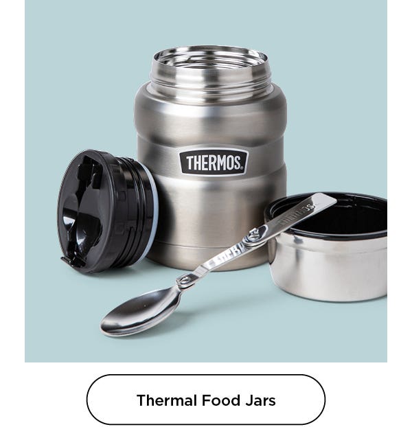 Thermal Food Jars - open stainless steel Thermos food jar with collapsible spoon for mobile