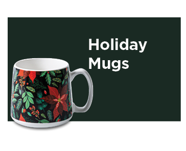 Holiday Mugs - mug with poinsettia and green leaves 