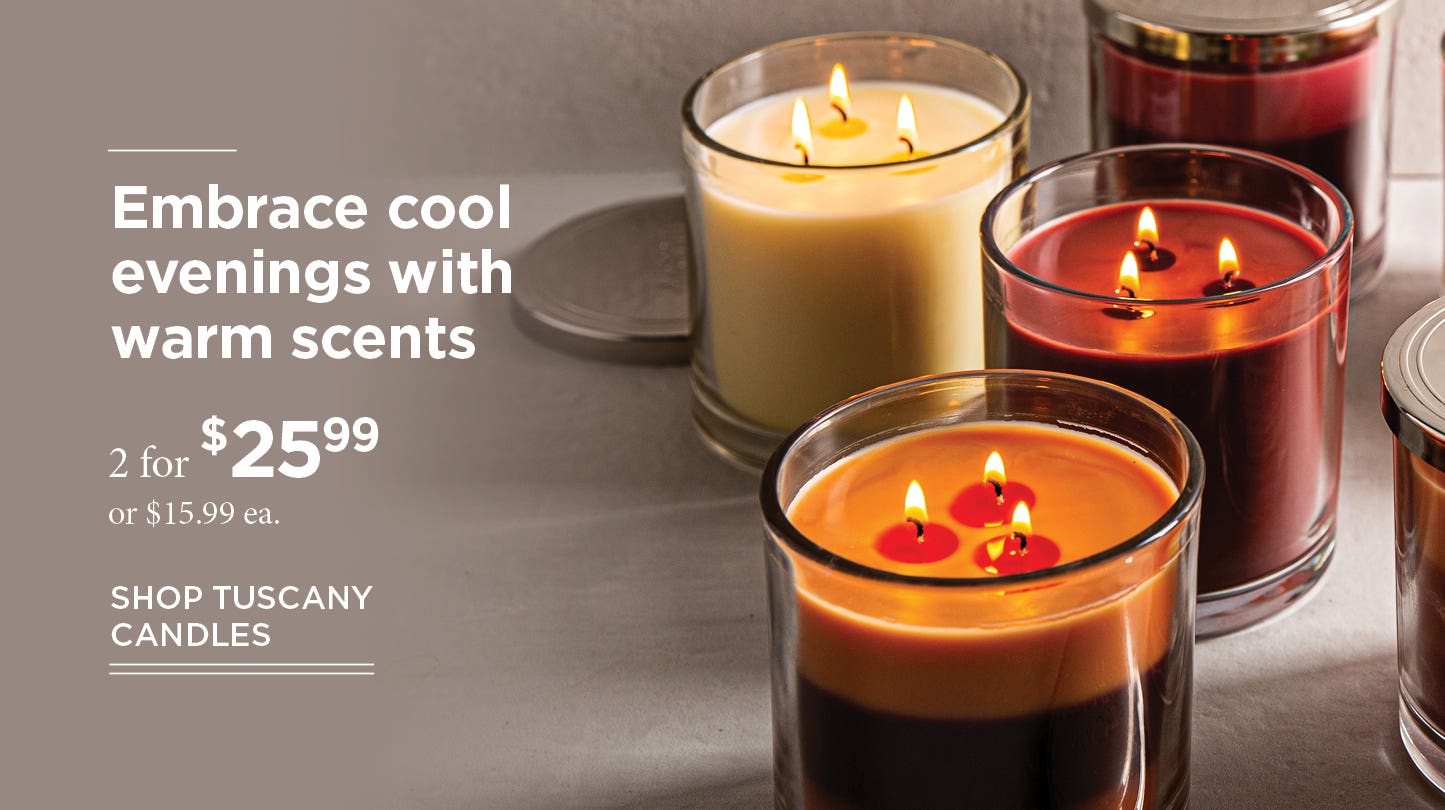 Embrace cool evenings with warms scents - fall coloured double-wick candles