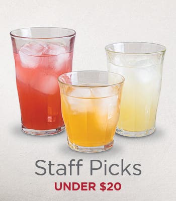 staff picks under $20 - 3 Picardie glasses filled with different coloured drinks