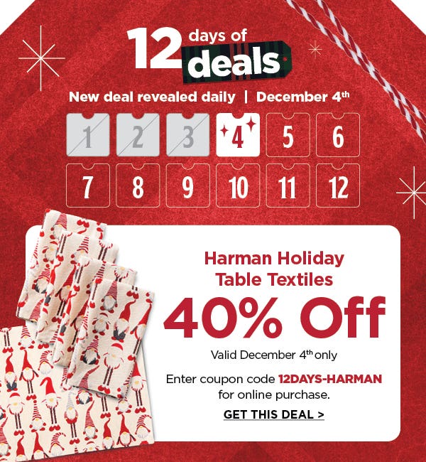 12 Days of Deals - Day 4 - 40% Off* Harman Christmas Textiles for mobile