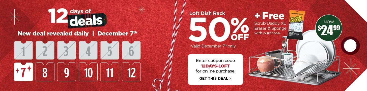 12 Days of Deals - Day 7 - 50% Off* Loft Dish Rack + FREE Scrub Daddy