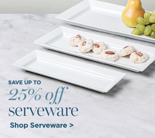 Save up to 25% off serveware - shop serveware - 3 different size platters with cookies, grapes, and a pear for mobile